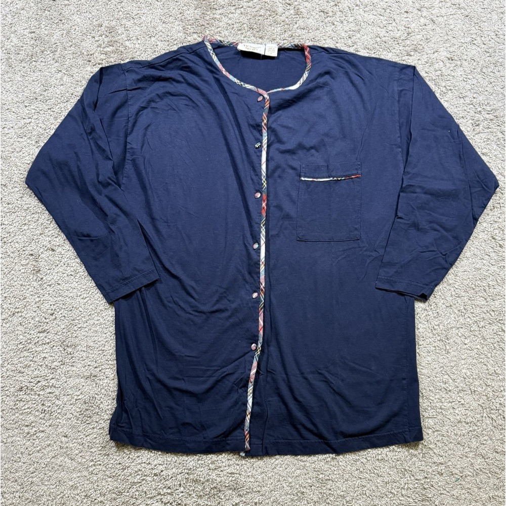 Vintage‎ Gold Label Victorias Secret Blue Pajama Top Loungewear Intimate Plaid M